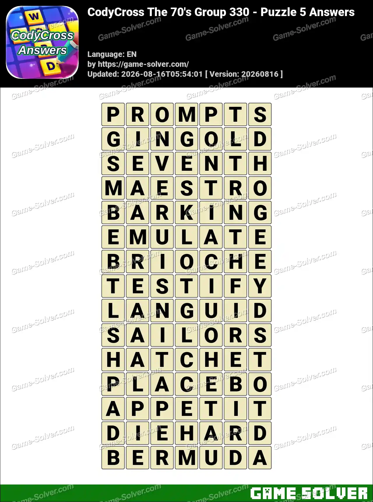 CodyCross The 70’s Group 330 – Puzzle 5 Answers